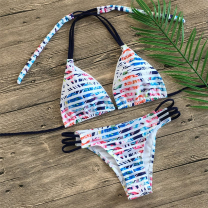 Retro printed split bikini