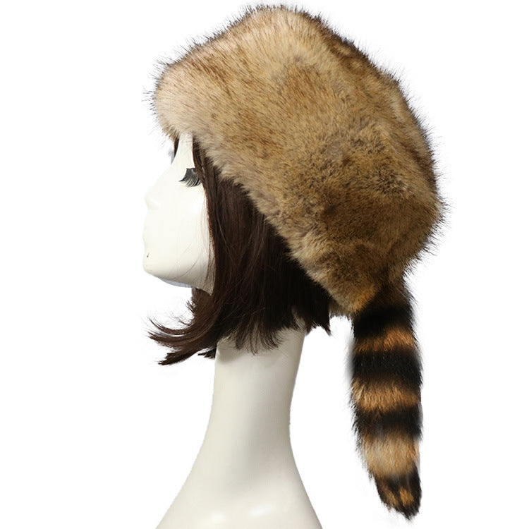 Raccoon Tail Warm Earflaps Cap Female