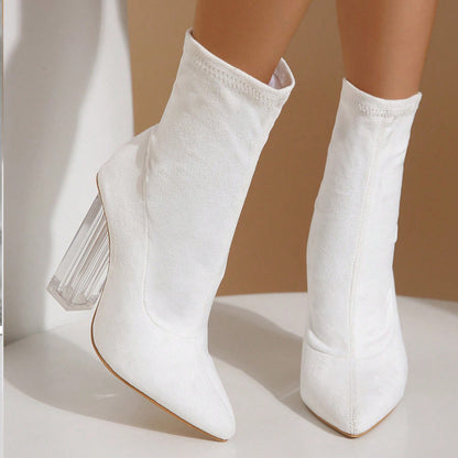 Crystal Heel Party Shoes Elastic Mid-calf  Boots