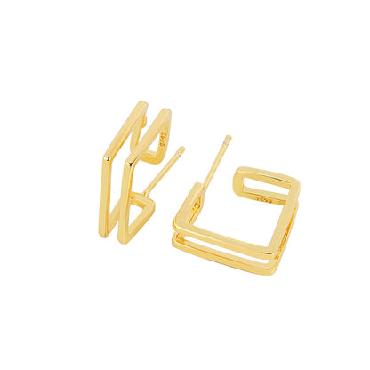 Double-layer Square Metal Stud Earrings