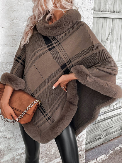 Pelzkragen Plaid Cape Pullover