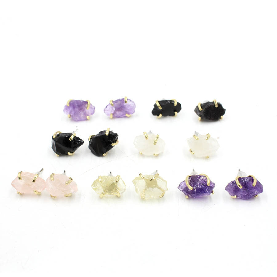 Natural Raw Gemstone Stud Earrings