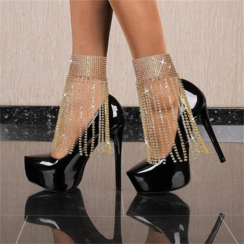 Sexy Affordable Luxury Fashion Full Inlaid Tassel Shiny Rhinestone Anklet Multi-layer