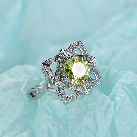 Fashion Flower Zircon Geometric Ring