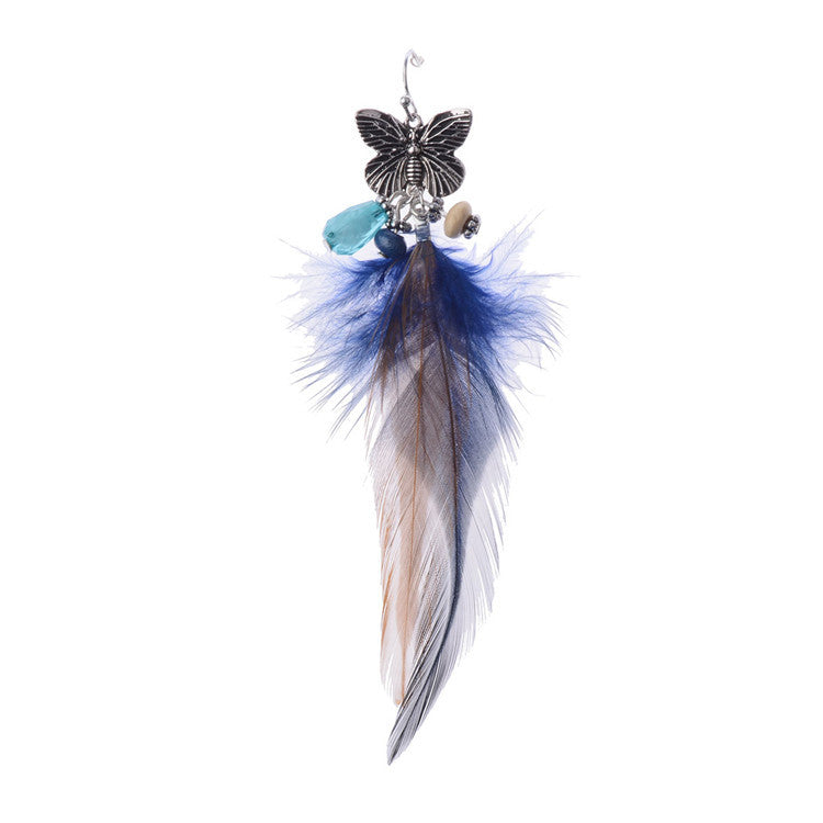 Bohemian Retro Mori Style Butterfly Shape Feather Long Earrings