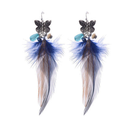 Bohemian Retro Mori Style Butterfly Shape Feather Long Earrings