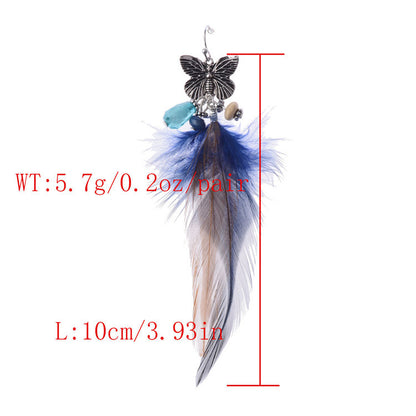 Bohemian Retro Mori Style Butterfly Shape Feather Long Earrings