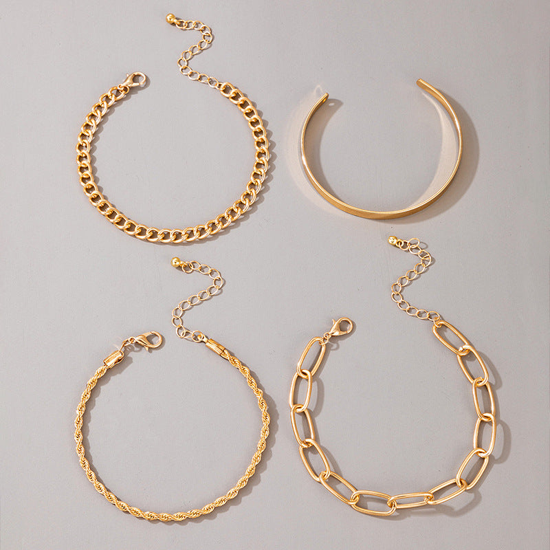 Goldcolor Thick Chain Bracelet set Of Four Pieces