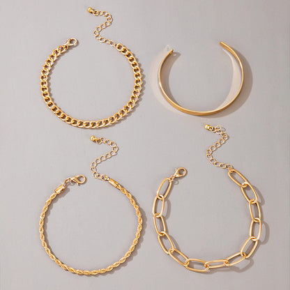 Goldcolor Thick Chain Bracelet set Of Four Pieces