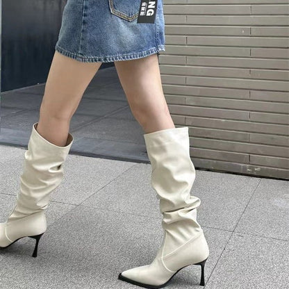 Pointed Pleated High Boots