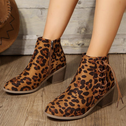 Leopard Print Side Strap Boots