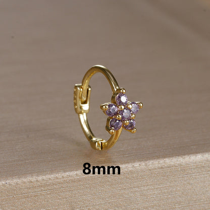 Micro Inlaid Zircon Edge Buckle Flower Purple Earrings