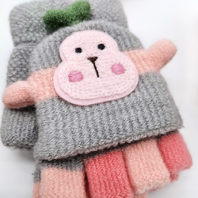 Knitted Woolen Monkey Warm Half Finger Gloves