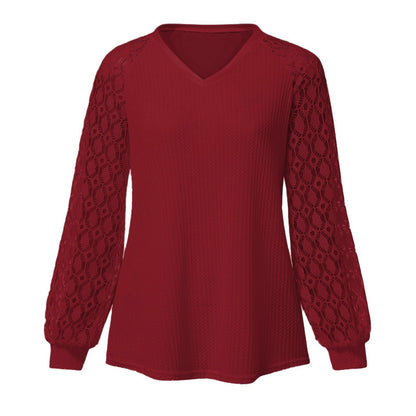 Long Sleeve Lace Stitching Loose Shirts