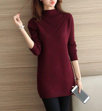 Women Solid Color Half Turtleneck Sweater