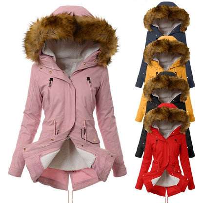 Padded Coat Slim Jacket With Hooded Fur Collar