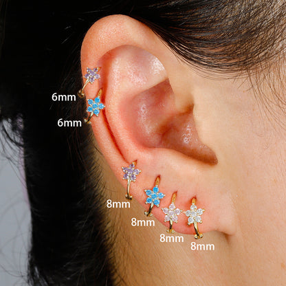 Micro Inlaid Zircon Edge Buckle Flower Purple Earrings