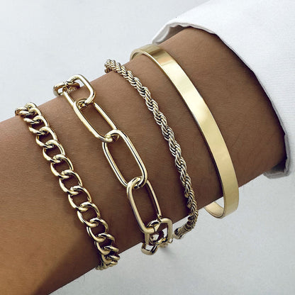 Goldcolor Thick Chain Bracelet set Of Four Pieces