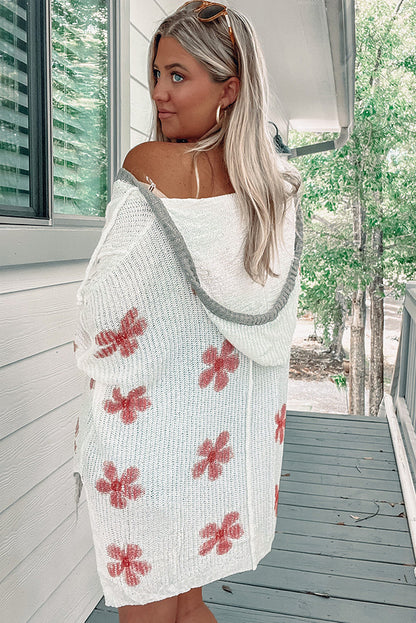 Loose Hooded Floral Printed Knitted Sweaters