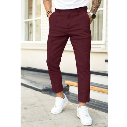 Pantalones de traje casual de color sólido con línea de doble pliegue