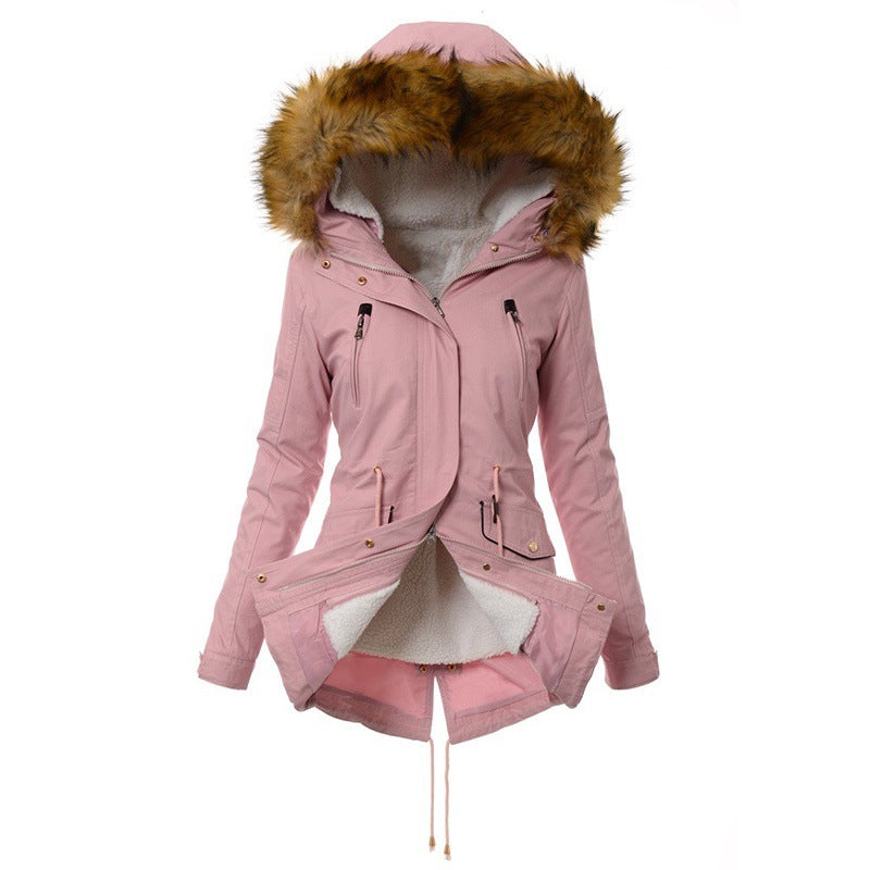 Padded Coat Slim Jacket With Hooded Fur Collar