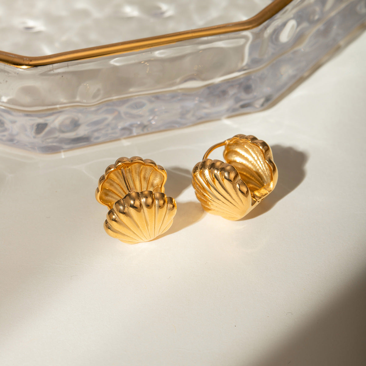 Gold Coloured Stainless Steel Double-sided Small Shell Earrings