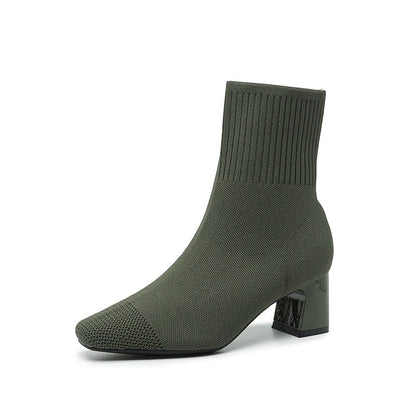 Elastic Chunky Heel Thin Boots Knitted Sock Boots