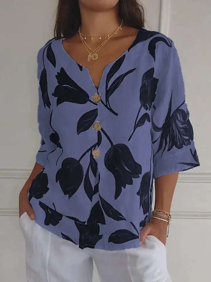 Printed V-Neck Tunic Tops