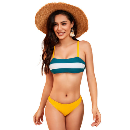 Striped Suspender Triangle Bikini Swimsuits