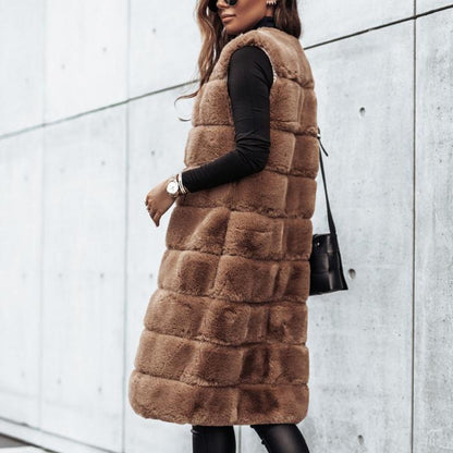 Long round neck fur vests