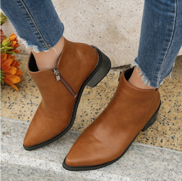 European Goods Elastic Mouth Ankle Boots Pointed Toe