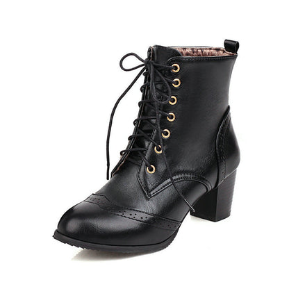 Chunky Heel Front Lace-up Boots