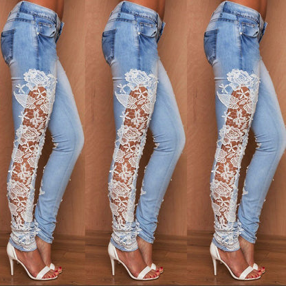 Lace jeans flower pattern