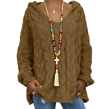 Solid Color Twist Knitted Hoodie Sweaters