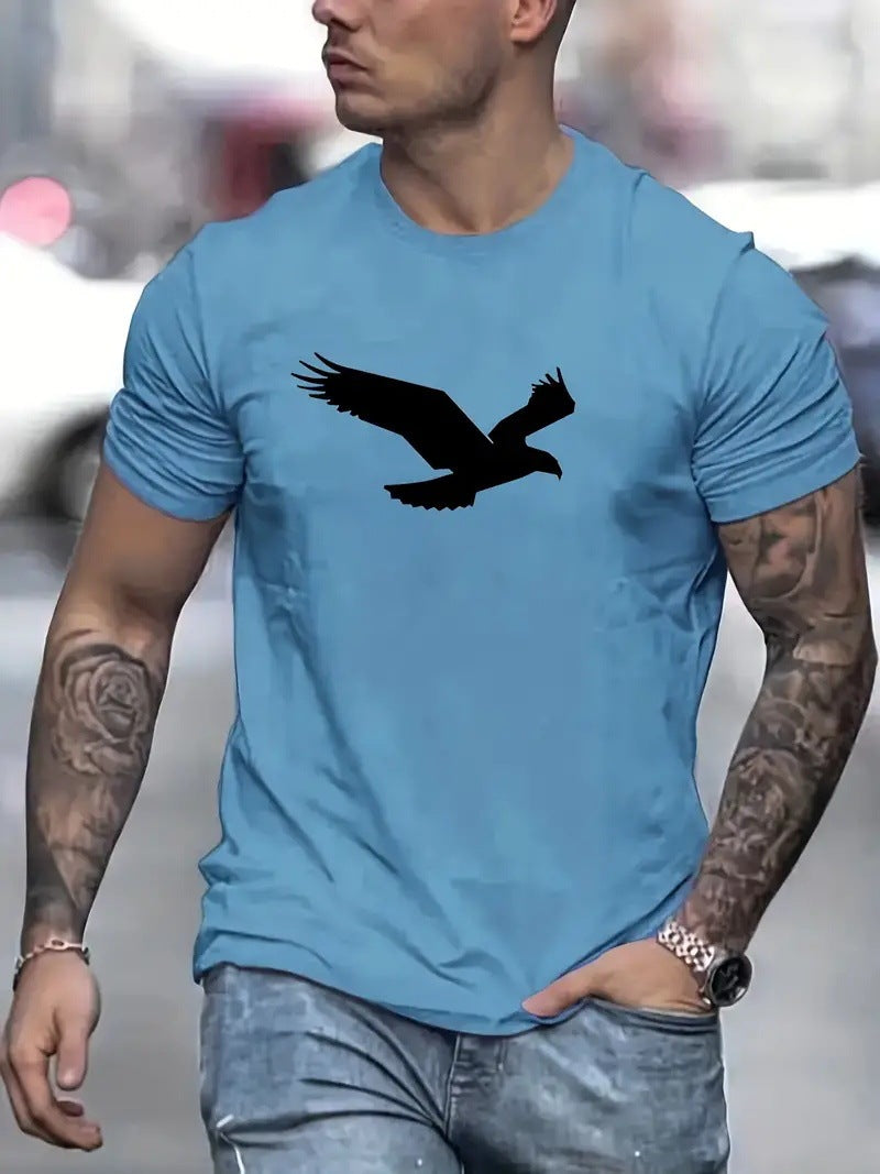 Eagle Print Solid Color Men's Casual T-shirts