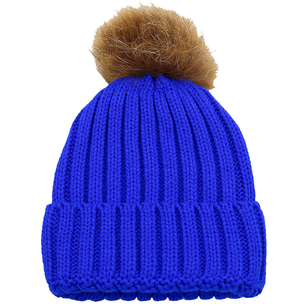 Fur Ball Knitted Hat Warm And Thick Woolen Cap