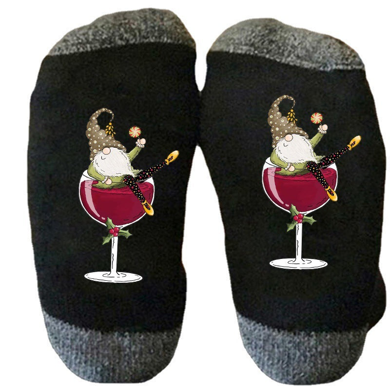 Red Wine Glass Casual Mid-calf Colorblock Breathable Long Socks