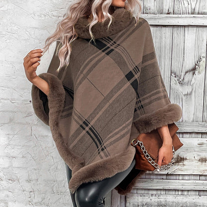 Pelzkragen Plaid Cape Pullover