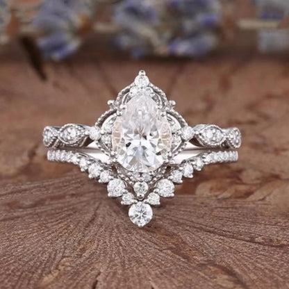 Water Drop Lace Crown Ring Set