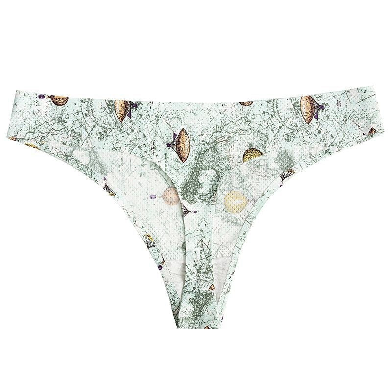 Flower printed low waist thong women