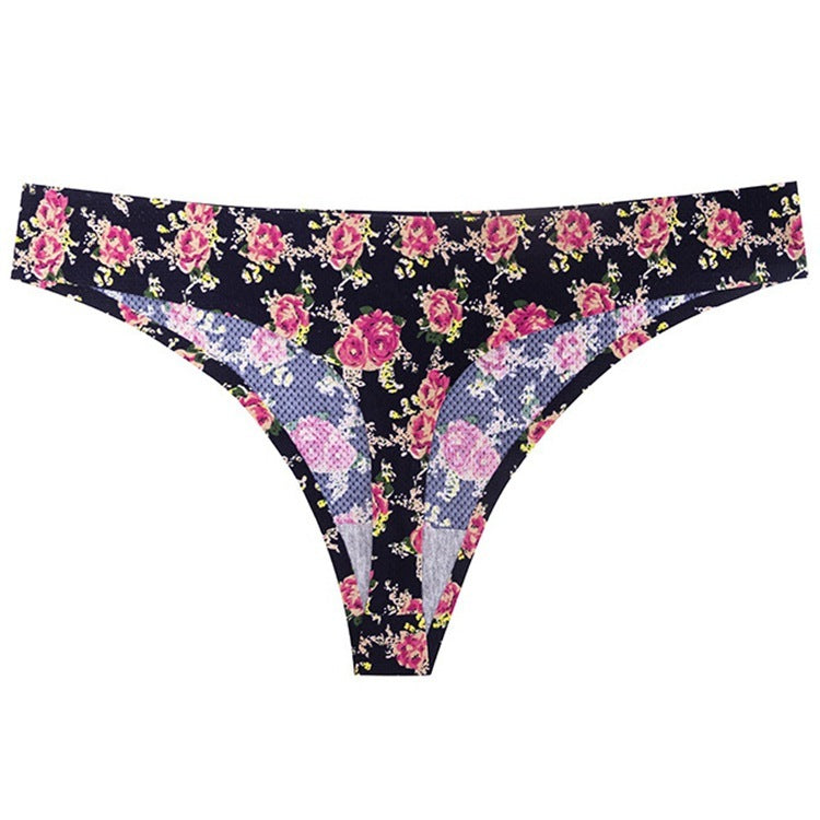 Flower printed low waist thong women