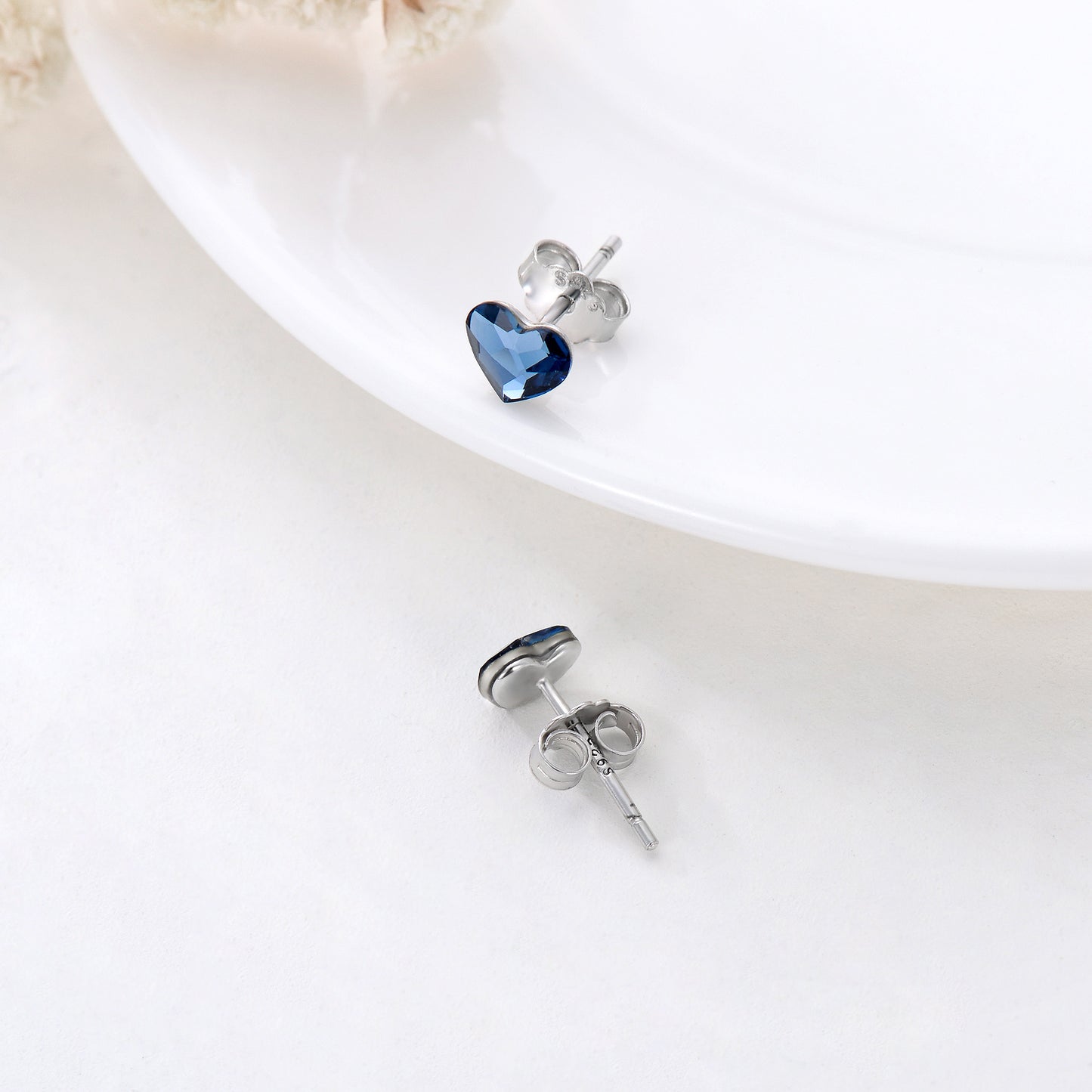 Blue Crystal Tiny Small Heart Earrings