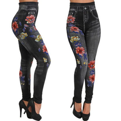 Seamless Cotton Denim Print Leggings