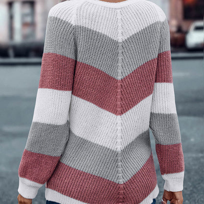 Striped Crew Neck Casual Sweaters