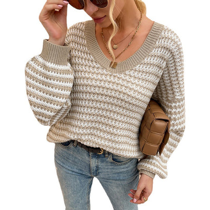 V Neck Sweater Pullover Striped