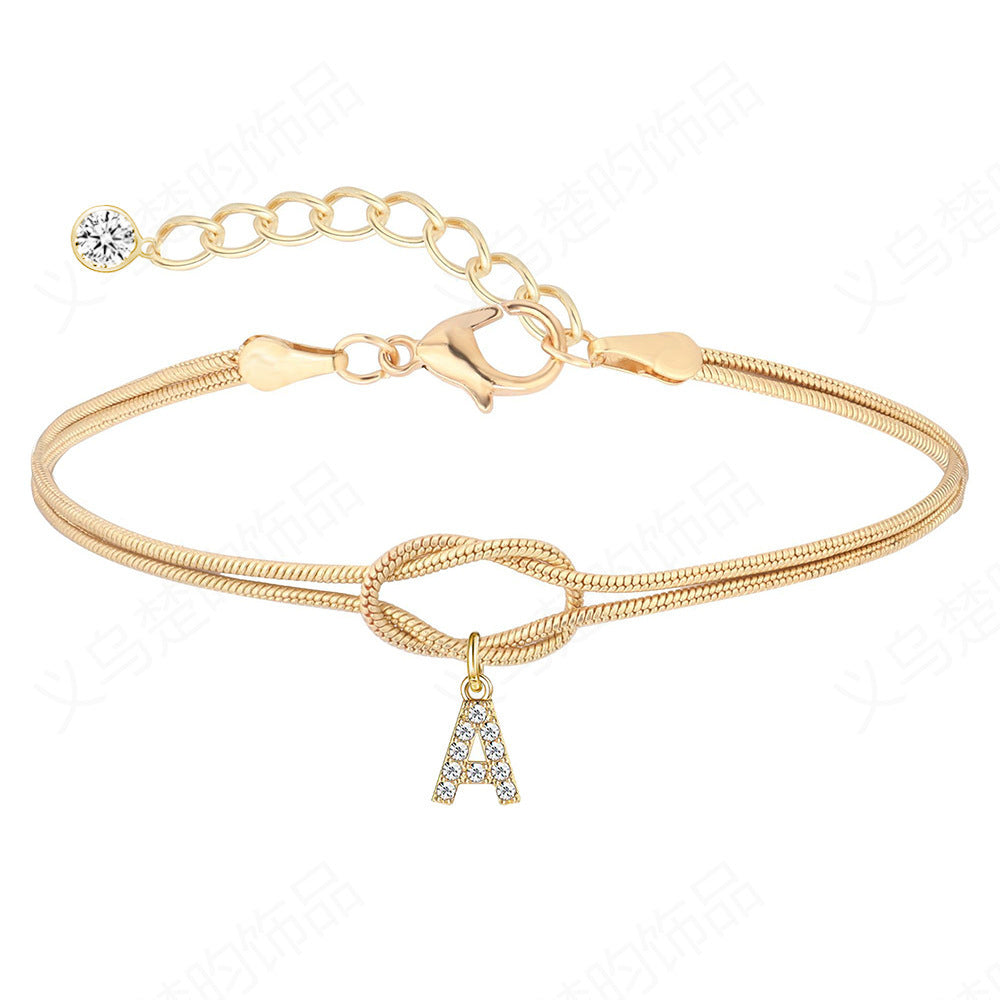 Copper Inlaid Zircon Letters Fashion Bracelet