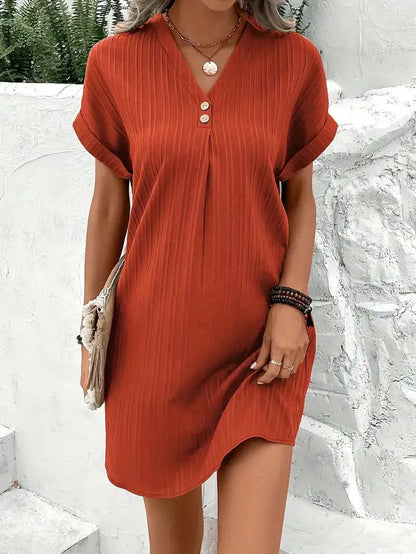 Elegant Two Buttons V-Neck Pullover Dresses