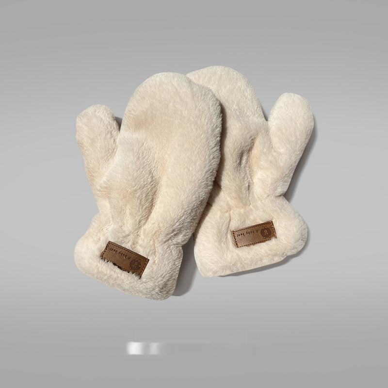 Fleece-lined Mittens Plush Warm Gloves