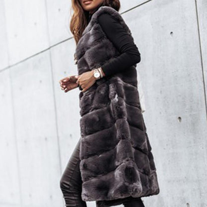 Long round neck fur vests