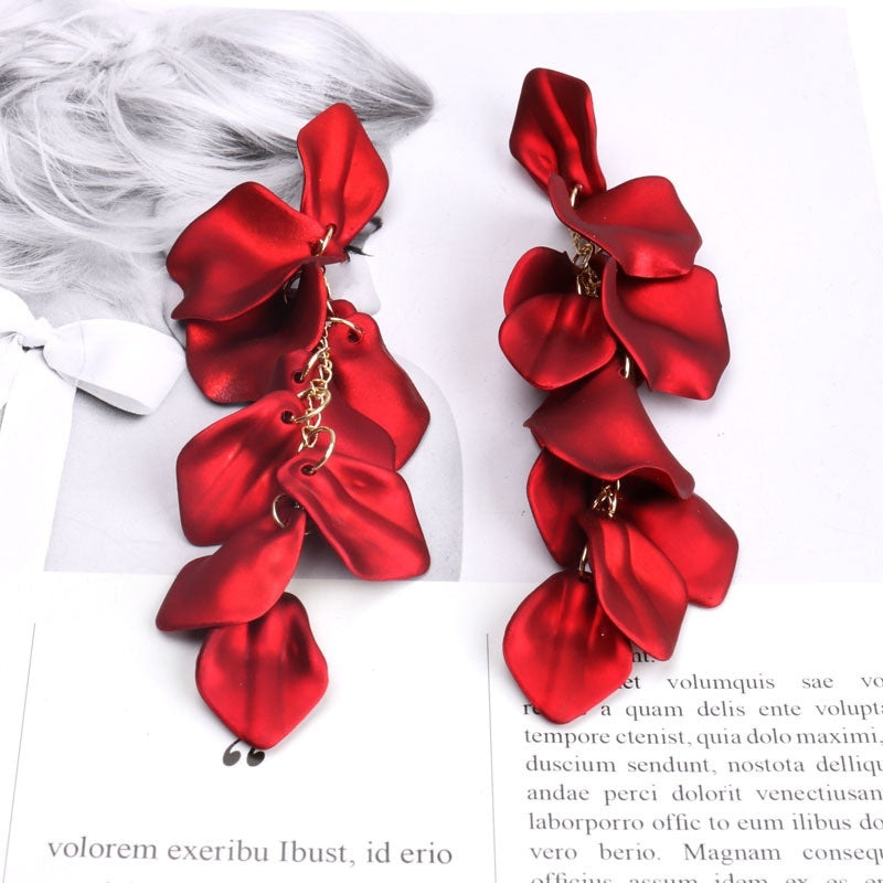 Long Rose Petal Fringed Earrings